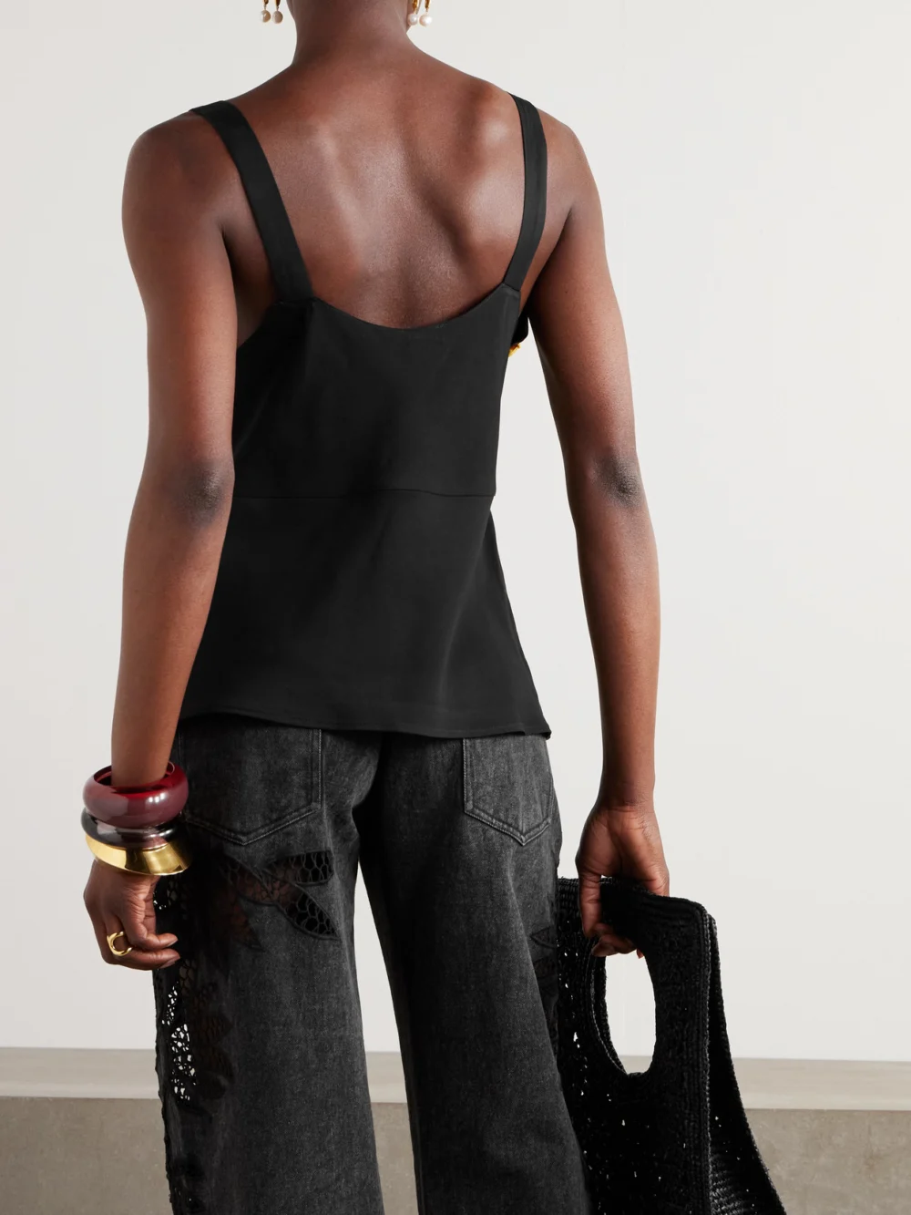 Back view of the Diotima Pavona Drill and Crocheted Cotton Top