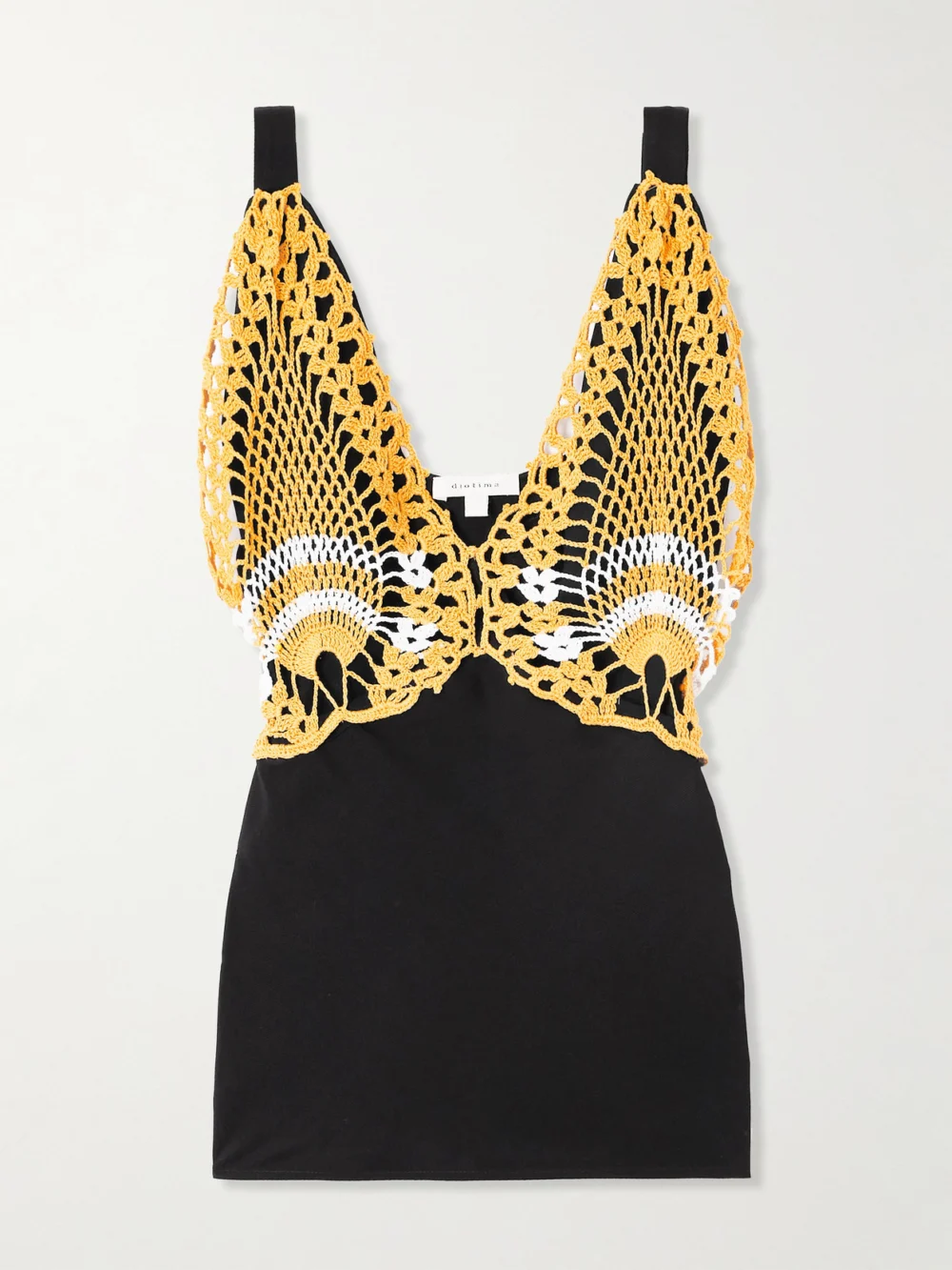 Diotima Pavona Drill and Crocheted Cotton Top in black