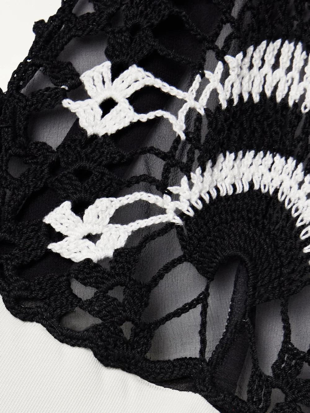 Close-up detail of the Diotima Pavona Two-tone Crocheted Cotton-trimmed Twill Maxi Dress