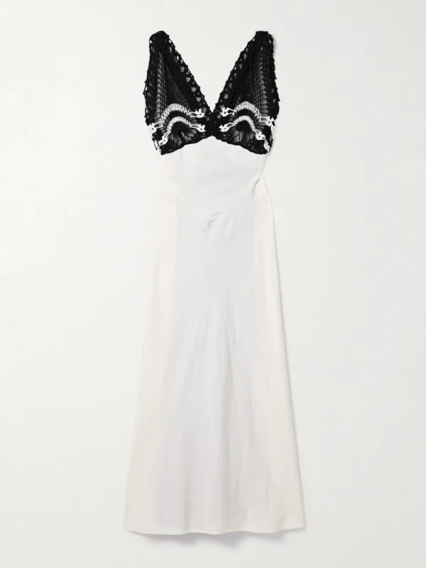 Diotima Pavona Two-tone Crocheted Cotton-trimmed Twill Maxi Dress