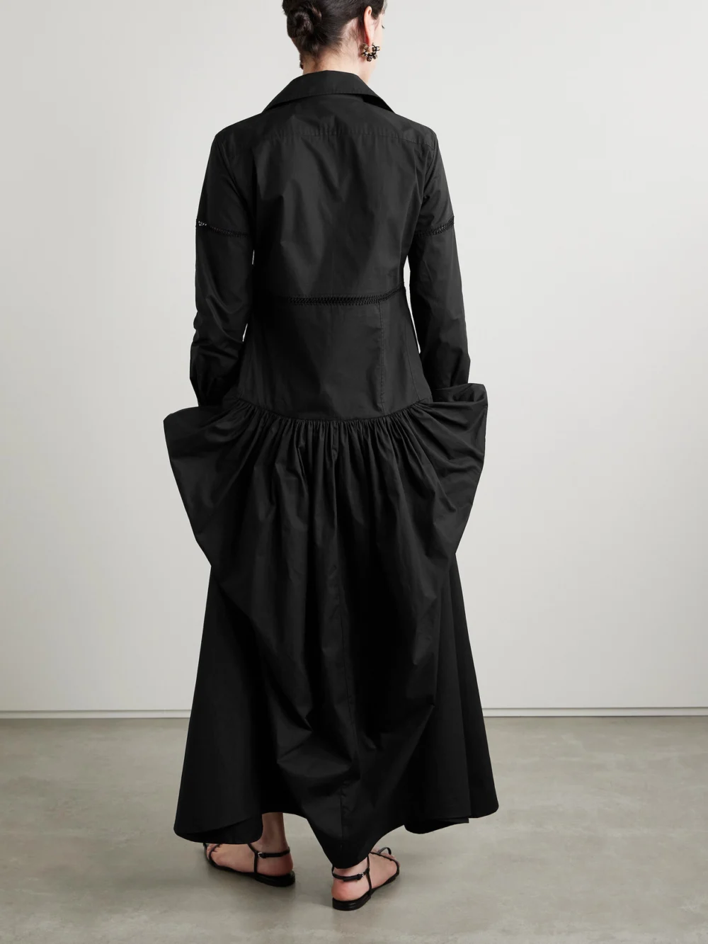 Back view of the Diotima Ritual Crochet-trimmed Gathered Cotton-poplin Midi Shirt Dress