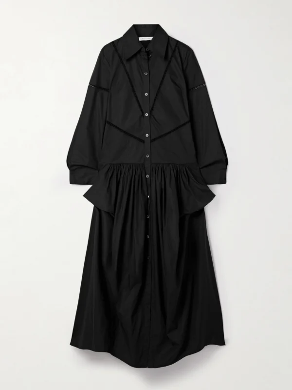 Diotima Ritual Crochet-trimmed Gathered Cotton-poplin Midi Shirt Dress