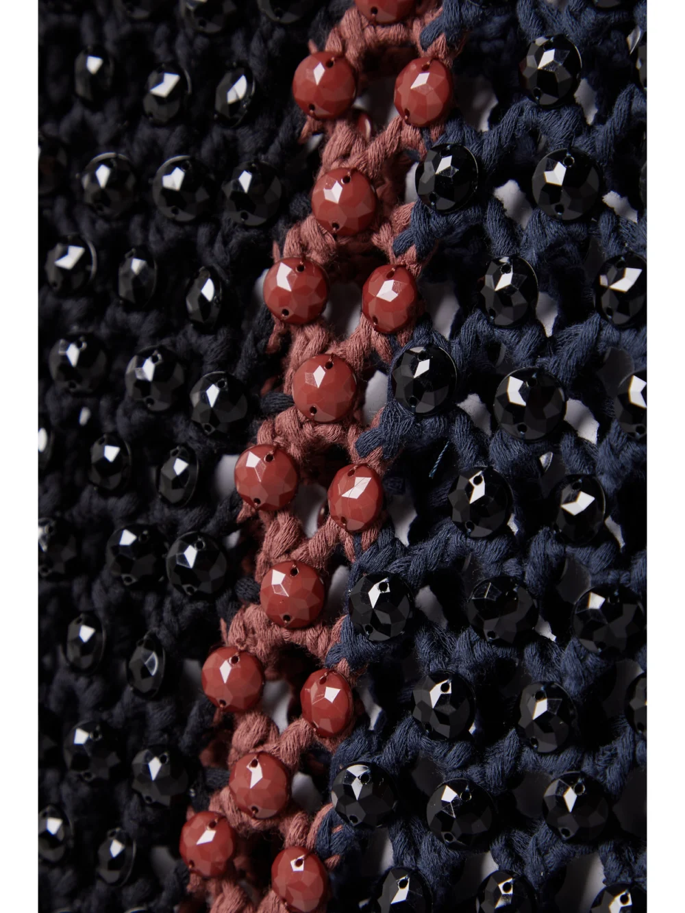 Close-up detail of the Diotima Spice Beaded Crocheted Cotton-blend Maxi Skirt