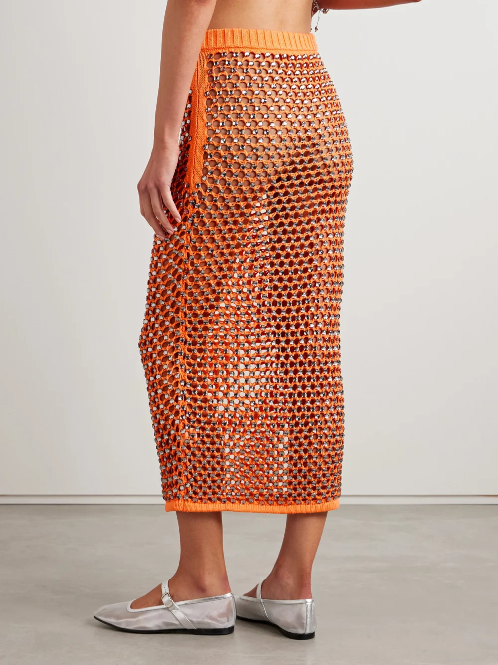Back view of the Diotima Spice Beaded Crocheted Cotton-blend Maxi Skirt