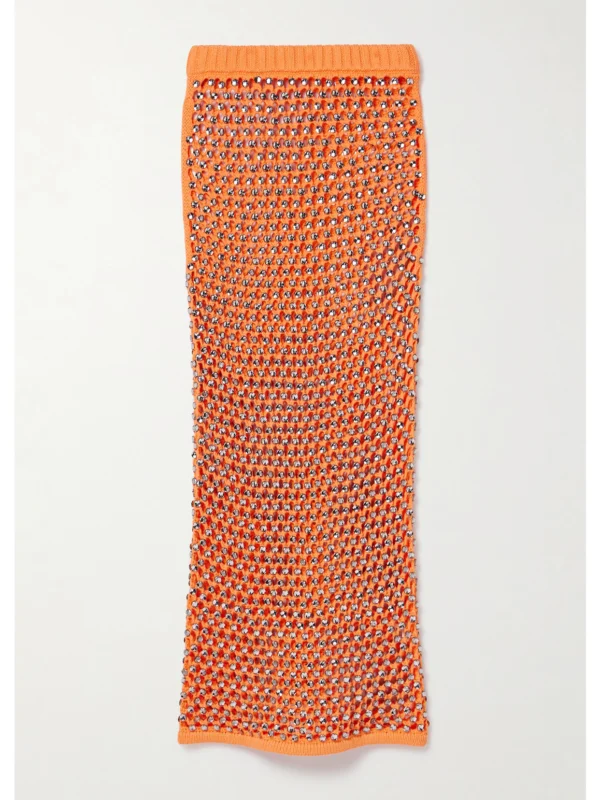 Diotima Spice Beaded Crocheted Cotton-blend Maxi Skirt