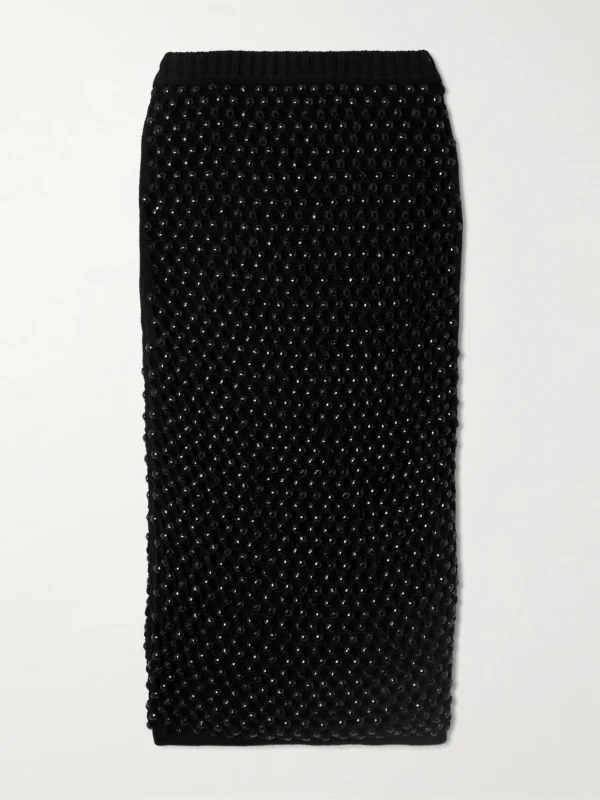 Diotima Spice Crystal-embellished Crocheted Cotton-blend Midi Skirt