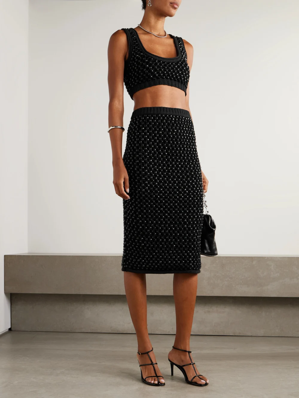Diotima Spice Crystal-embellished Crocheted Cotton-blend Midi Skirt, worn by a model