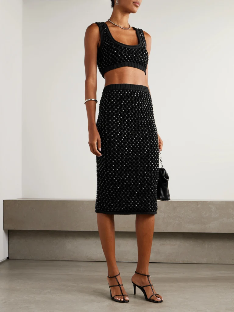 Diotima Spice Crystal-embellished Crocheted Cotton-blend Midi Skirt