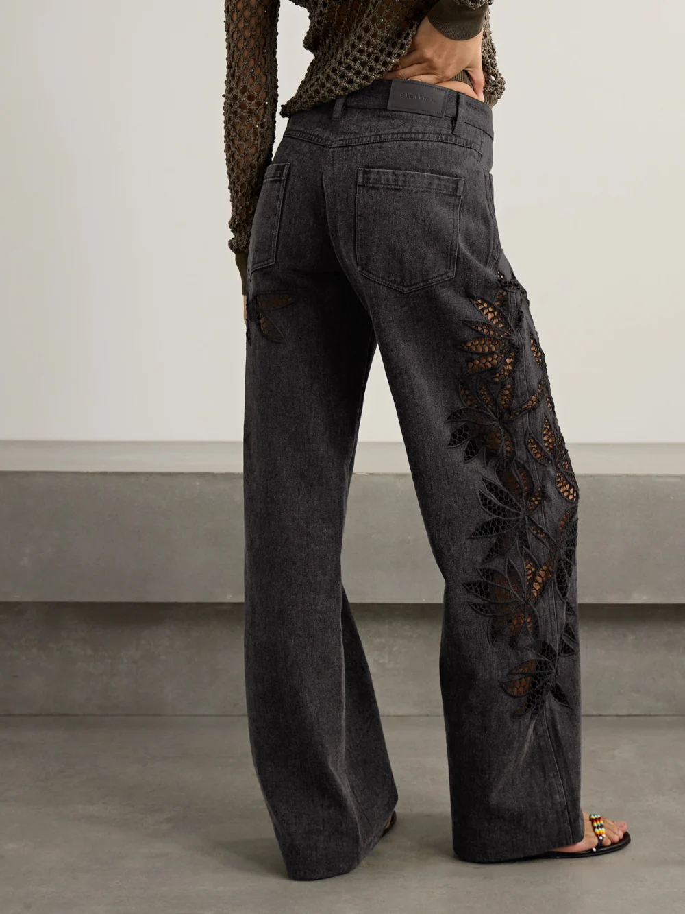 Back view of the Diotima Stulla Crochet-trimmed Mid-rise Straight-leg Jeans