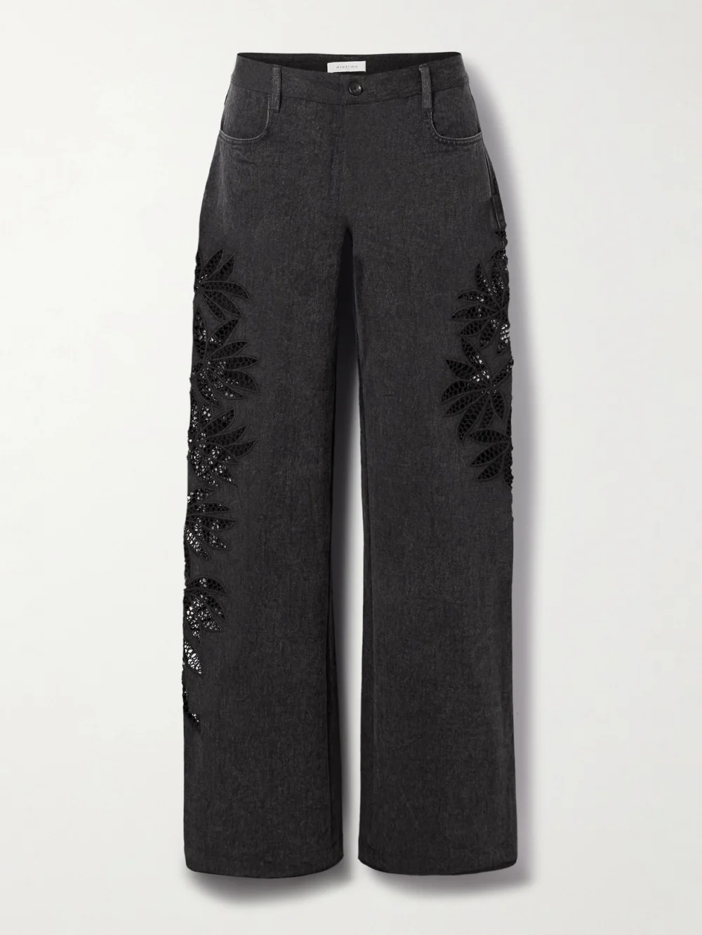 Diotima Stulla Crochet-trimmed Mid-rise Straight-leg Jeans in black