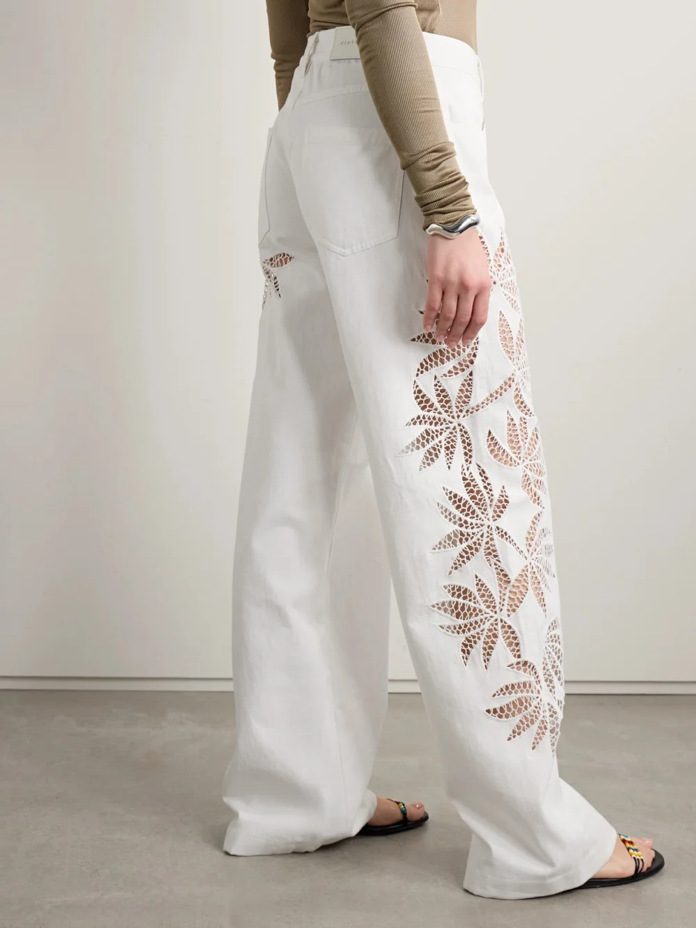 Back view of the Diotima Stulla Crochet-trimmed Mid-rise Straight-leg Jeans