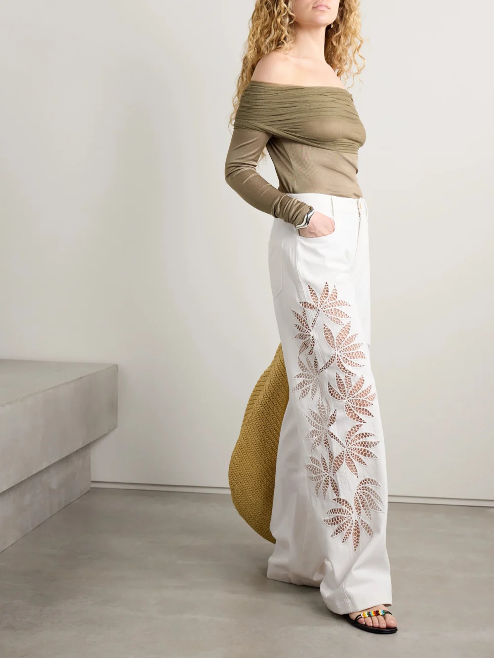 Diotima Stulla Crochet-trimmed Mid-rise Straight-leg Jeans, worn by a model