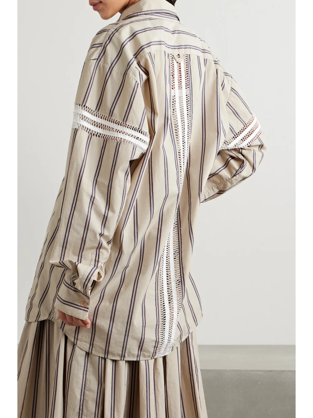 Back view of the Diotima Winston Crochet-trimmed Striped Cotton-poplin Shirt