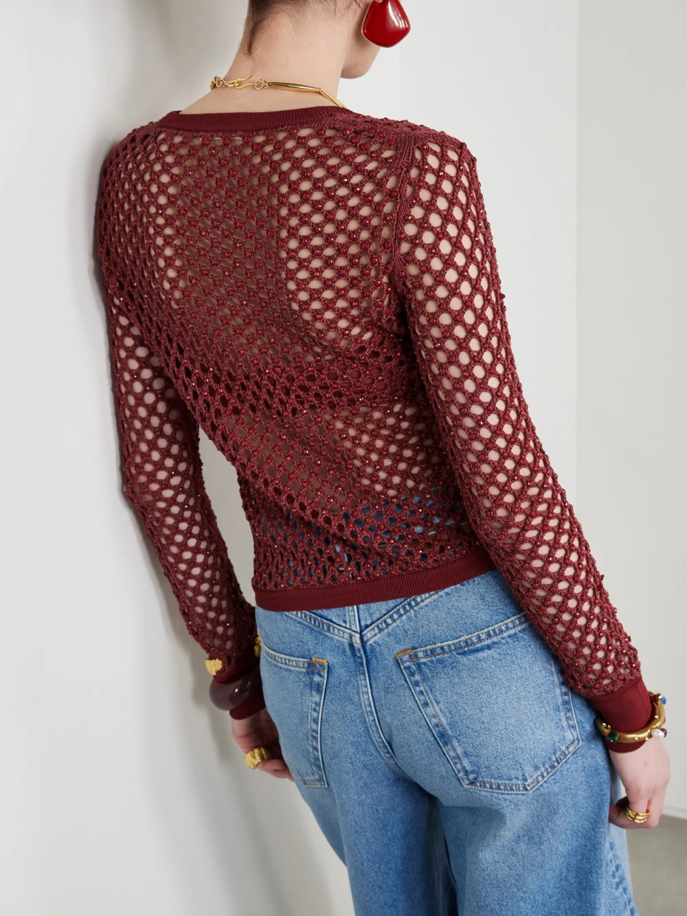 Back view of the Diotima Zora Bead-embellished Crocheted Cotton-blend Cardigan
