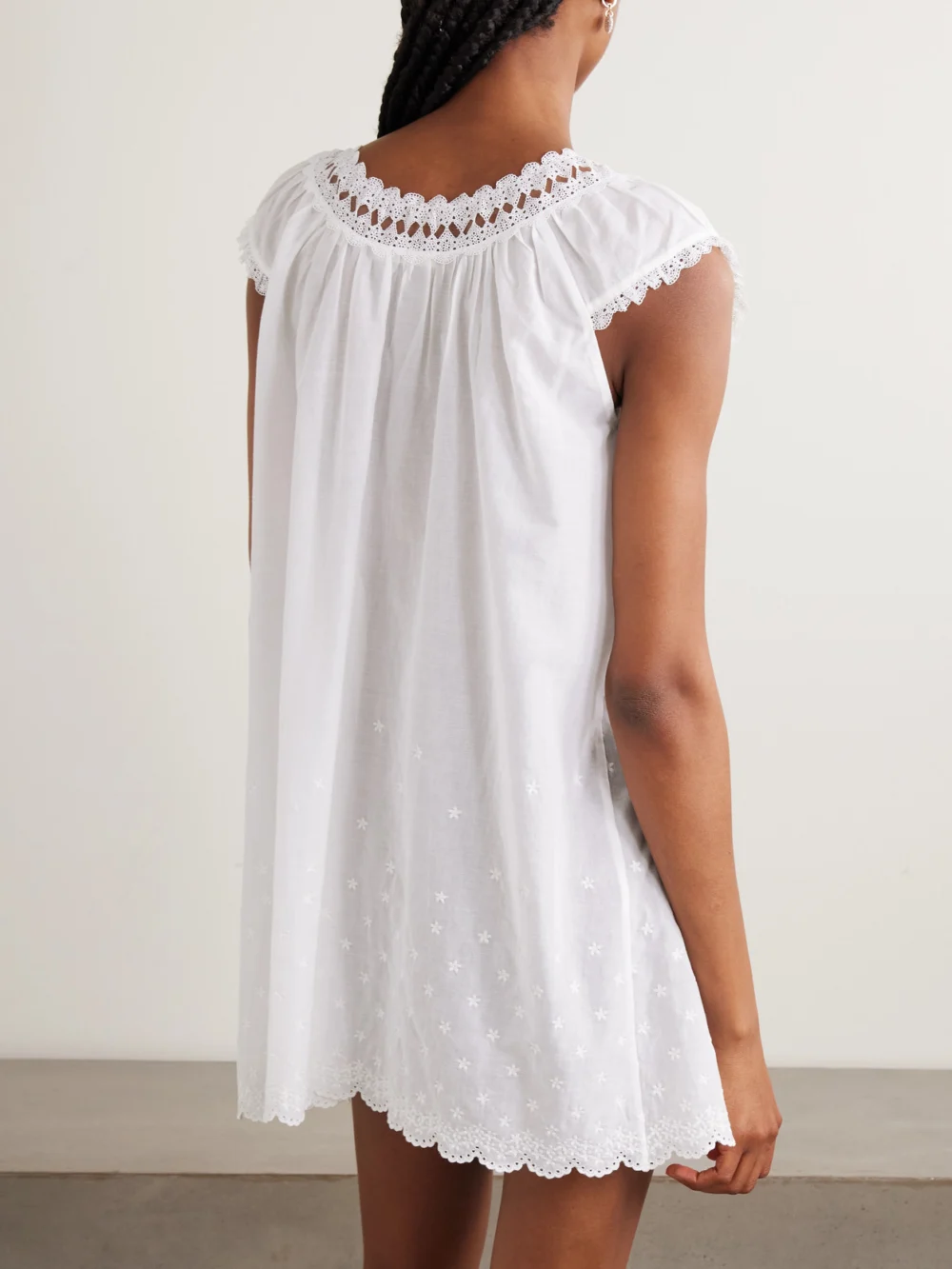 Back view of the Dôen Lelia Embroidered Lace-trimmed Organic Cotton-voile Nightdress