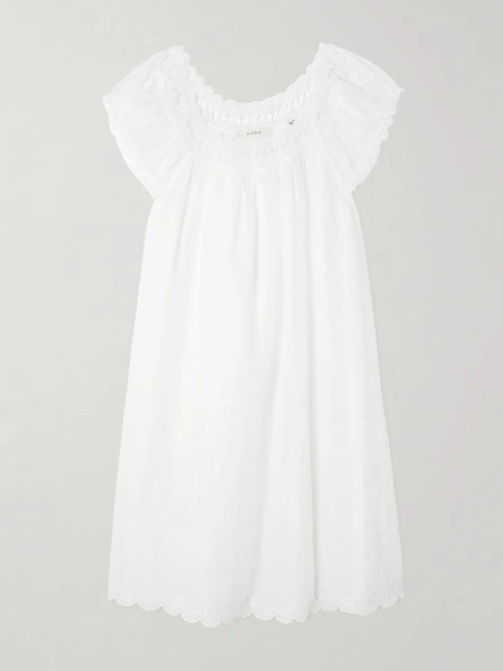 Dôen Lelia Embroidered Lace-trimmed Organic Cotton-voile Nightdress in white