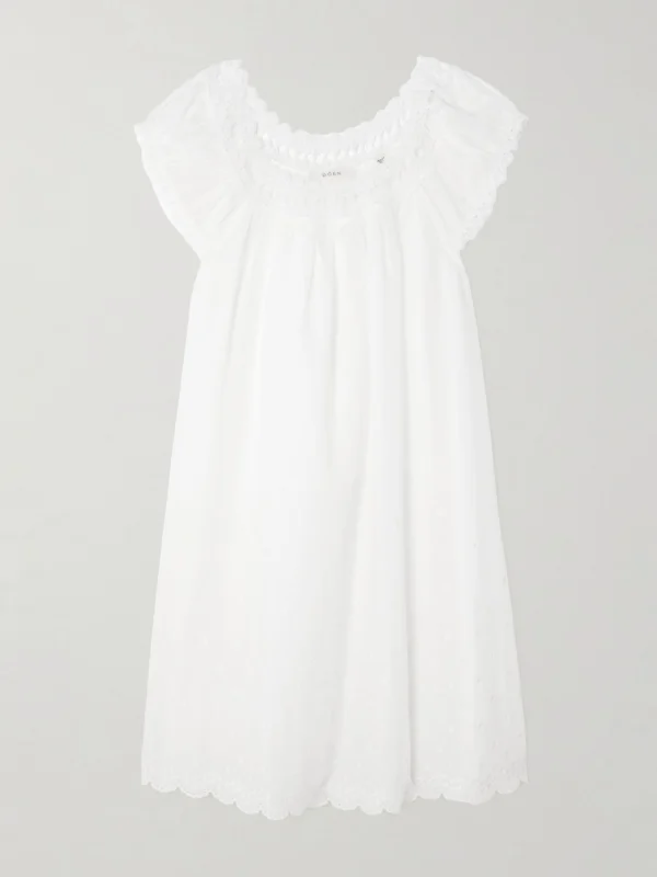 Dôen Lelia Embroidered Lace-trimmed Organic Cotton-voile Nightdress