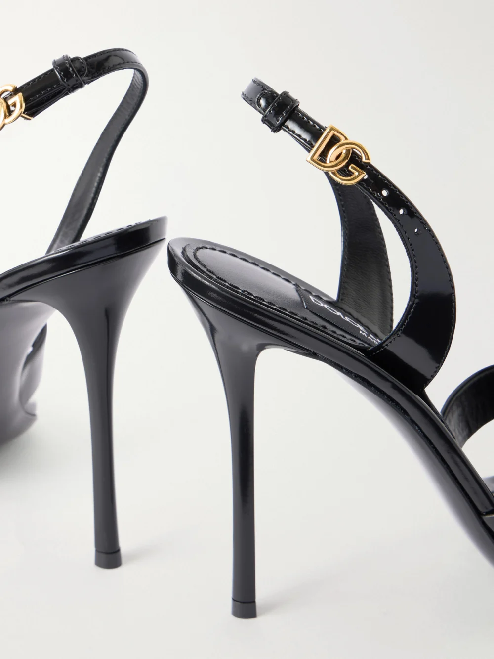 Close-up detail of the Dolce & Gabbana 105 Patent-leather Sandals