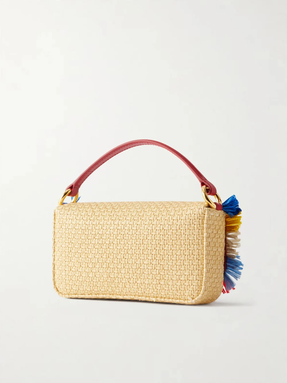Back view of the Dolce & Gabbana 3.5 Logo-embellished Fringed Leather-trimmed Raffia Shoulder Bag