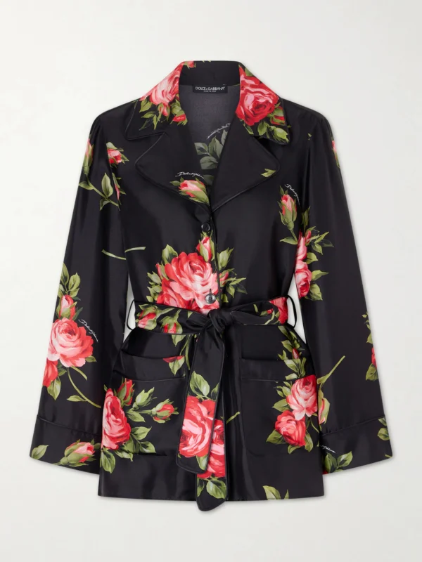 Dolce & Gabbana Belted Floral-print Silk-twill Shirt