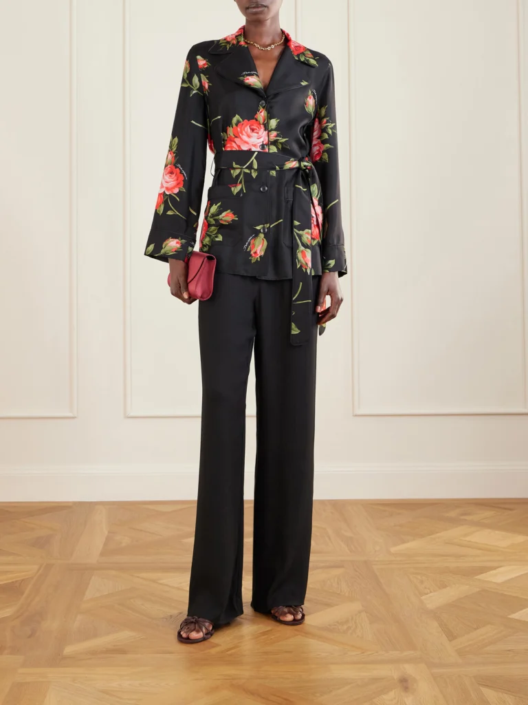 Dolce & Gabbana Belted Floral-print Silk-twill Shirt
