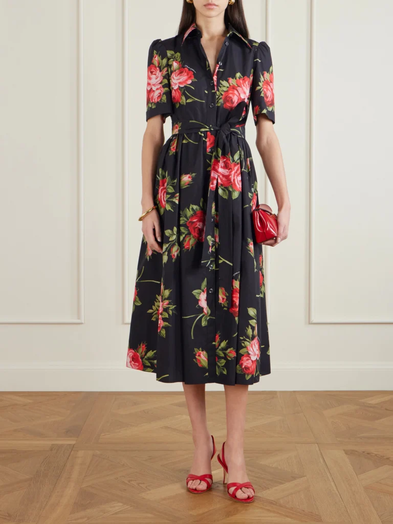 Dolce & Gabbana Belted Gathered Floral-print Cotton-poplin Midi Dress