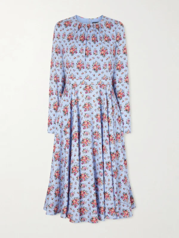 Dolce & Gabbana Belted Gathered Floral-print Silk-blend Midi Dress