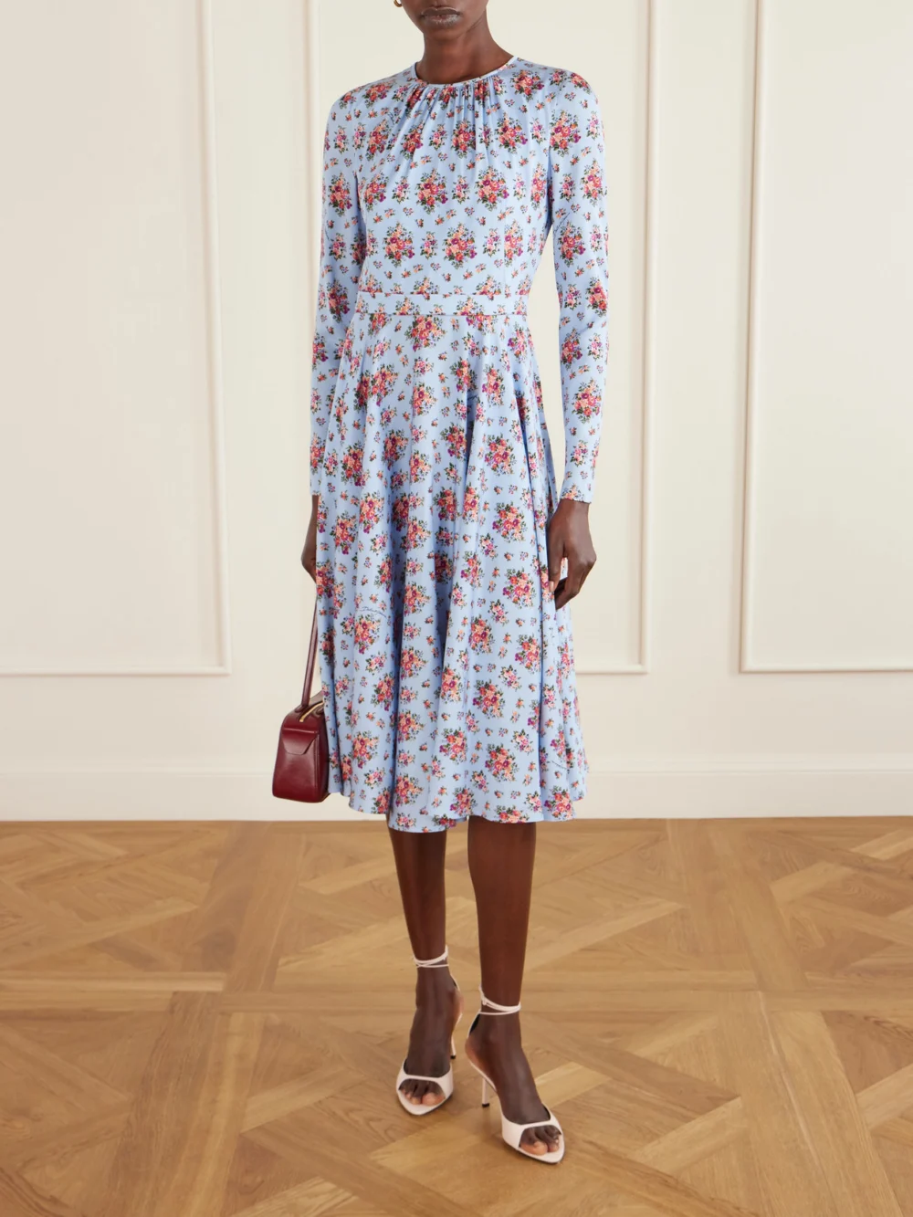 Dolce & Gabbana Belted Gathered Floral-print Silk-blend Midi Dress, worn by a model