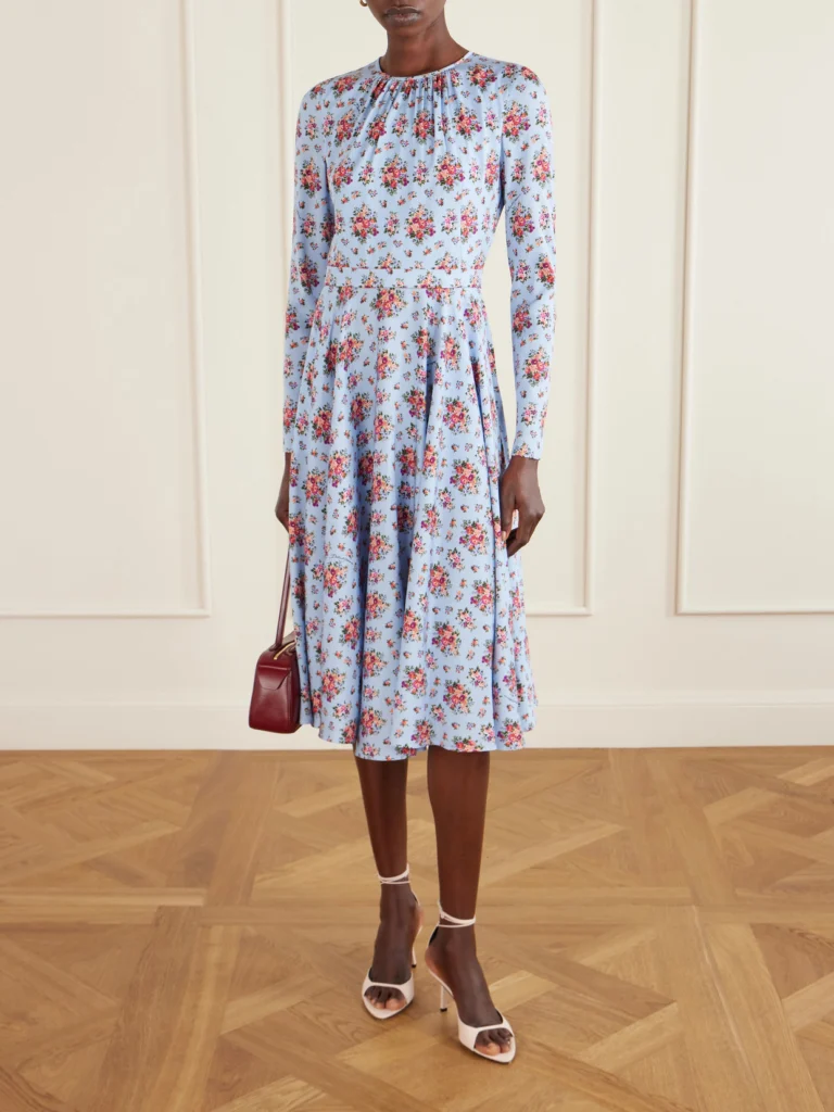 Dolce & Gabbana Belted Gathered Floral-print Silk-blend Midi Dress