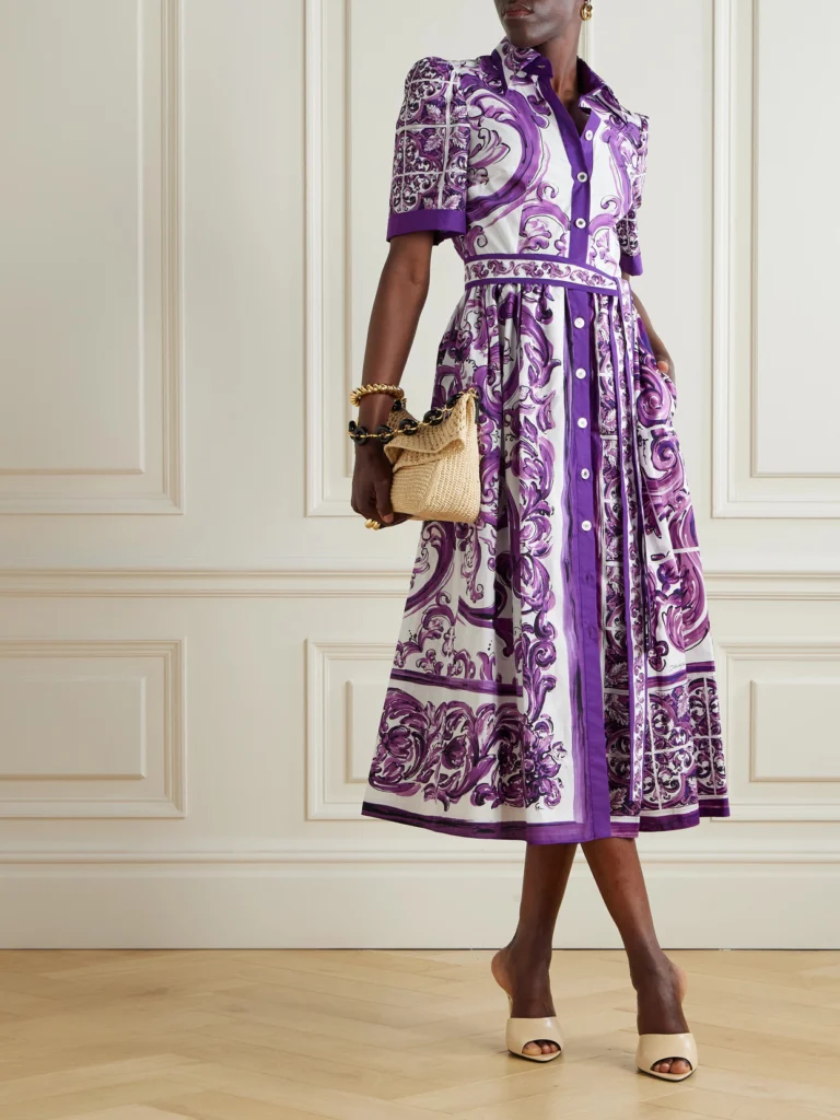 Dolce & Gabbana Belted Printed Cotton-poplin Midi Shirt Dress