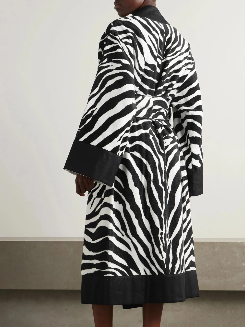 Back view of the Dolce & Gabbana Belted Zebra-print Cotton-terry Robe