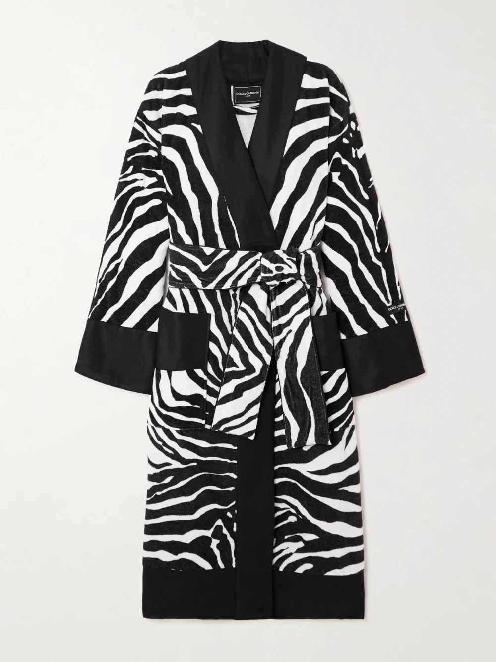 Dolce & Gabbana Belted Zebra-print Cotton-terry Robe in zebra print