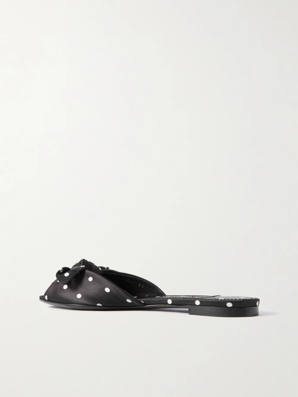 Back view of the Dolce & Gabbana Bianca Bow-embellished Polka-dot Satin-twill Slides