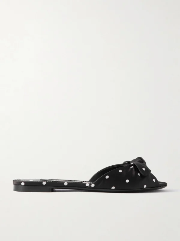 Dolce & Gabbana Bianca Bow-embellished Polka-dot Satin-twill Slides