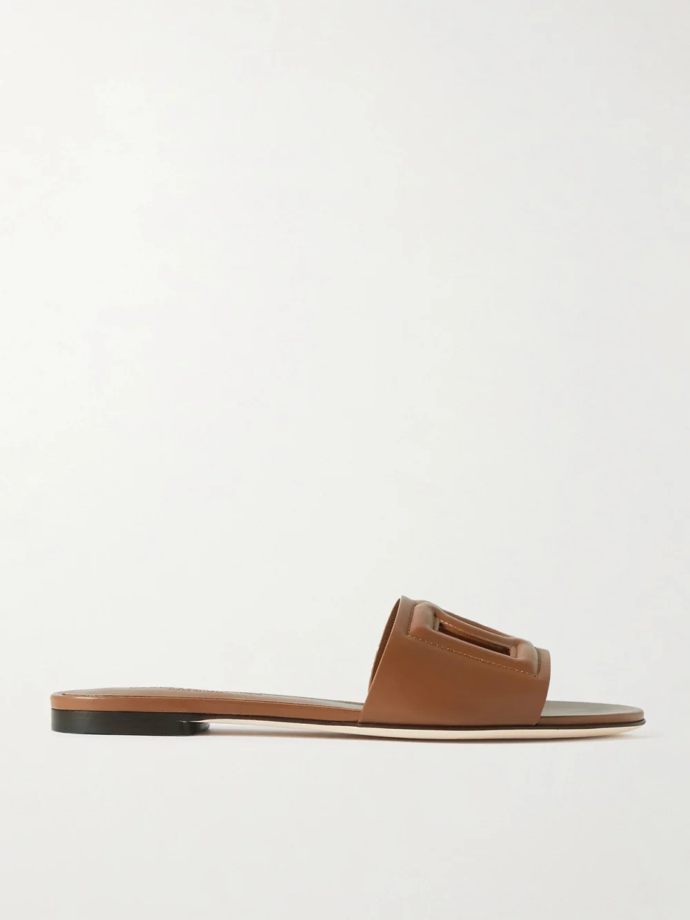 Dolce & Gabbana Bianca Cutout Leather Slides in tan