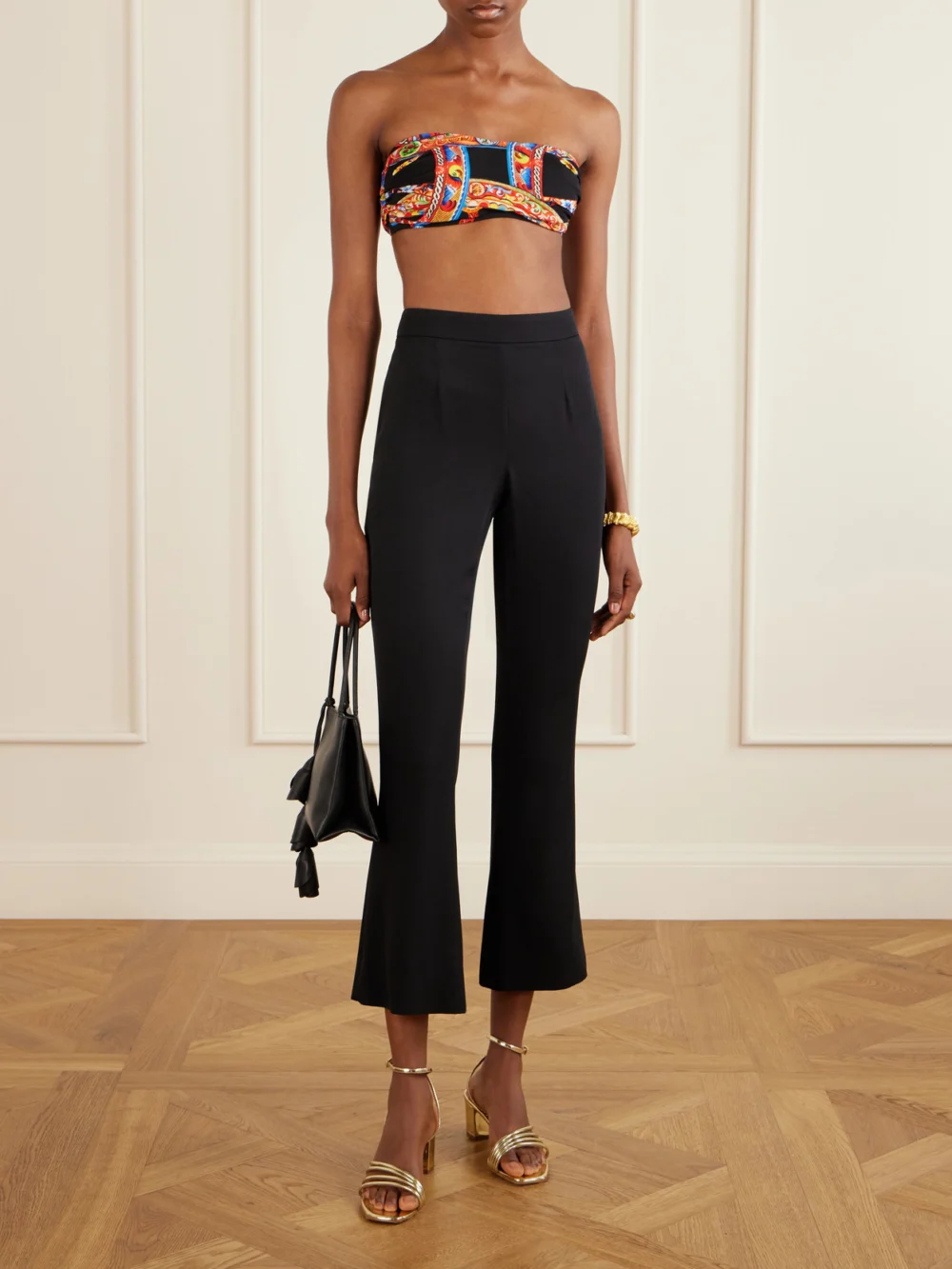 Dolce & Gabbana Carretto Printed Organza Bandeau Top, worn by a model
