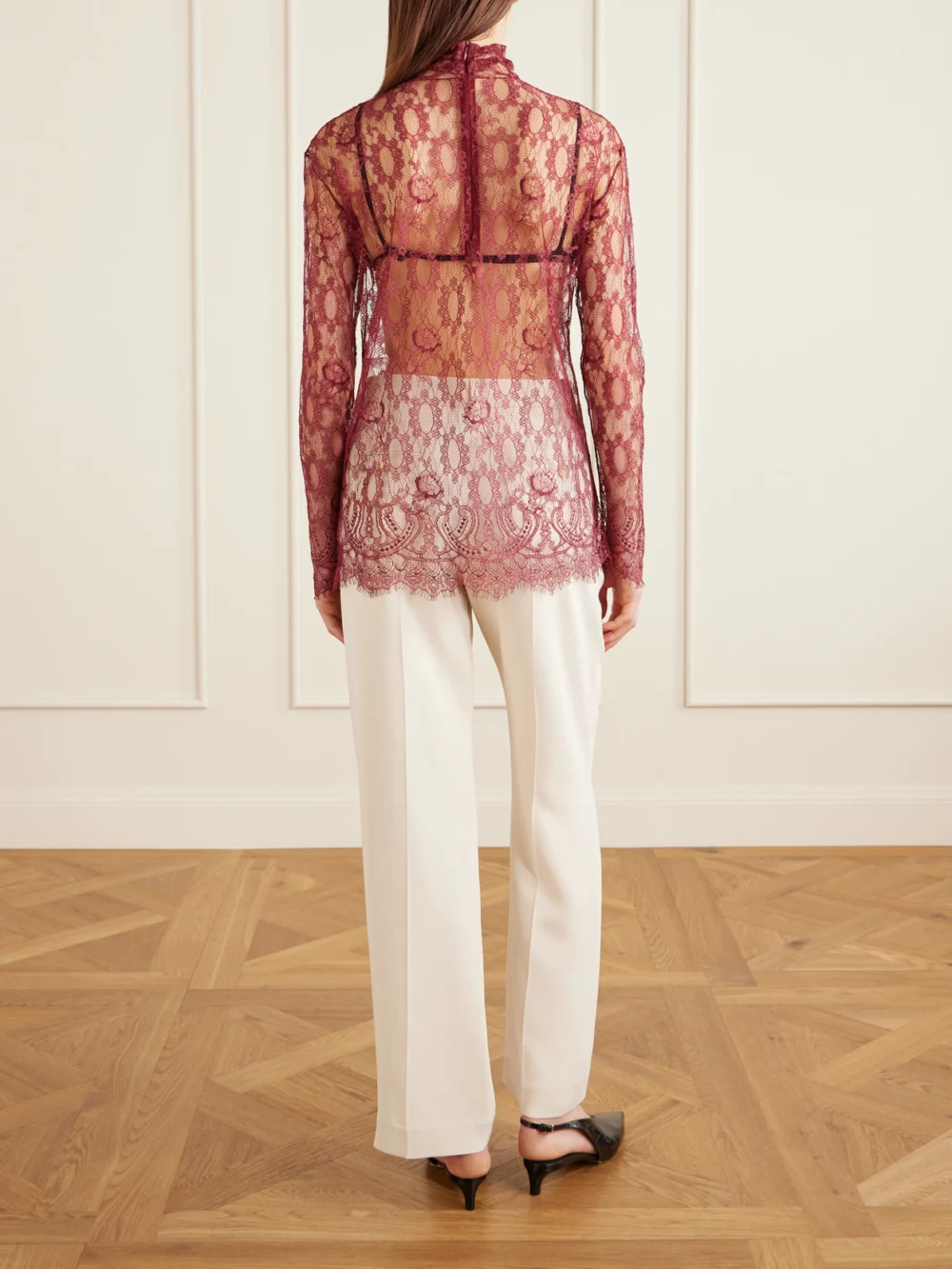 Back view of the Dolce & Gabbana Chantilly Lace Turtleneck Blouse