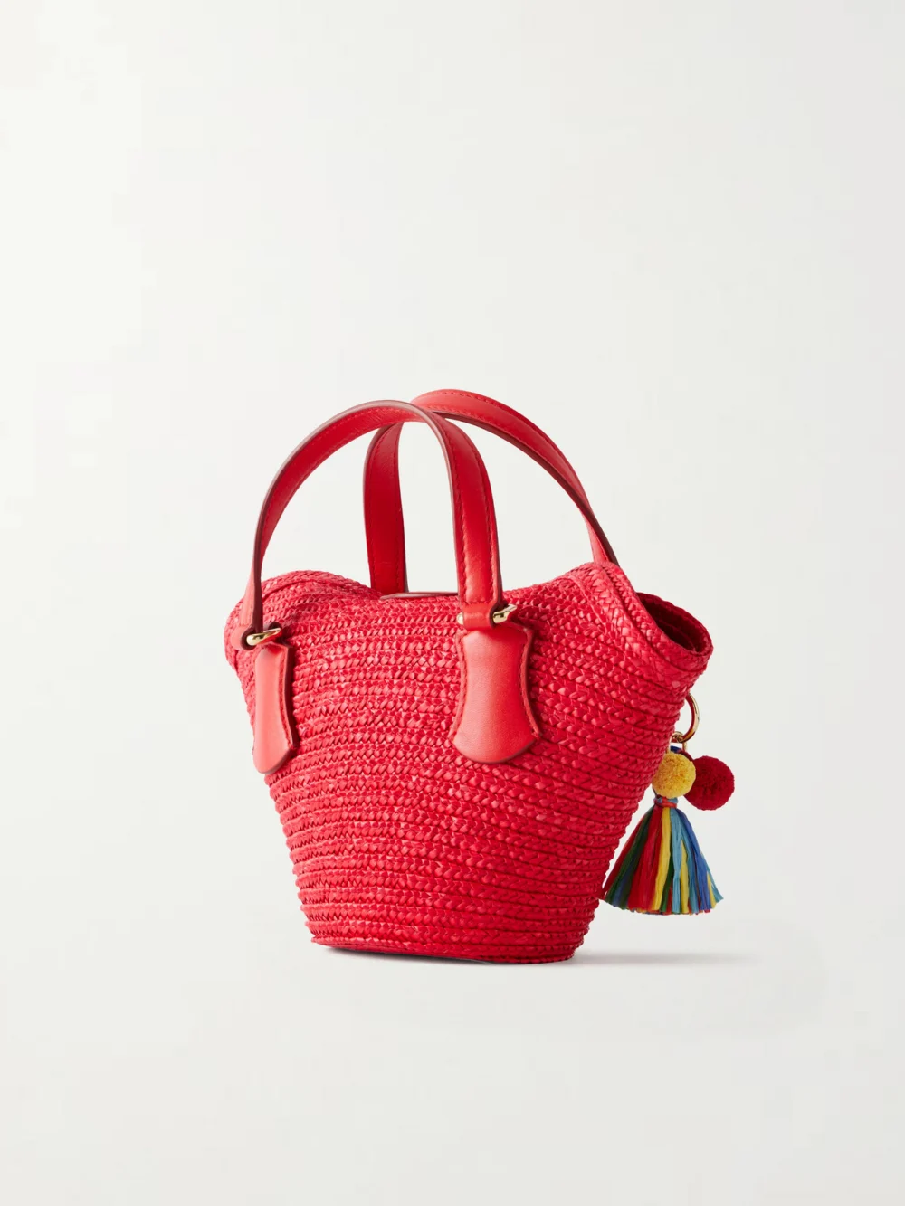 Back view of the Dolce & Gabbana Coffa Capri Mini Embellished Leather-trimmed Raffia Tote