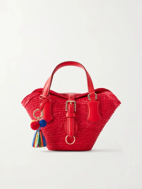 Dolce & Gabbana Coffa Capri Mini Embellished Leather-trimmed Raffia Tote