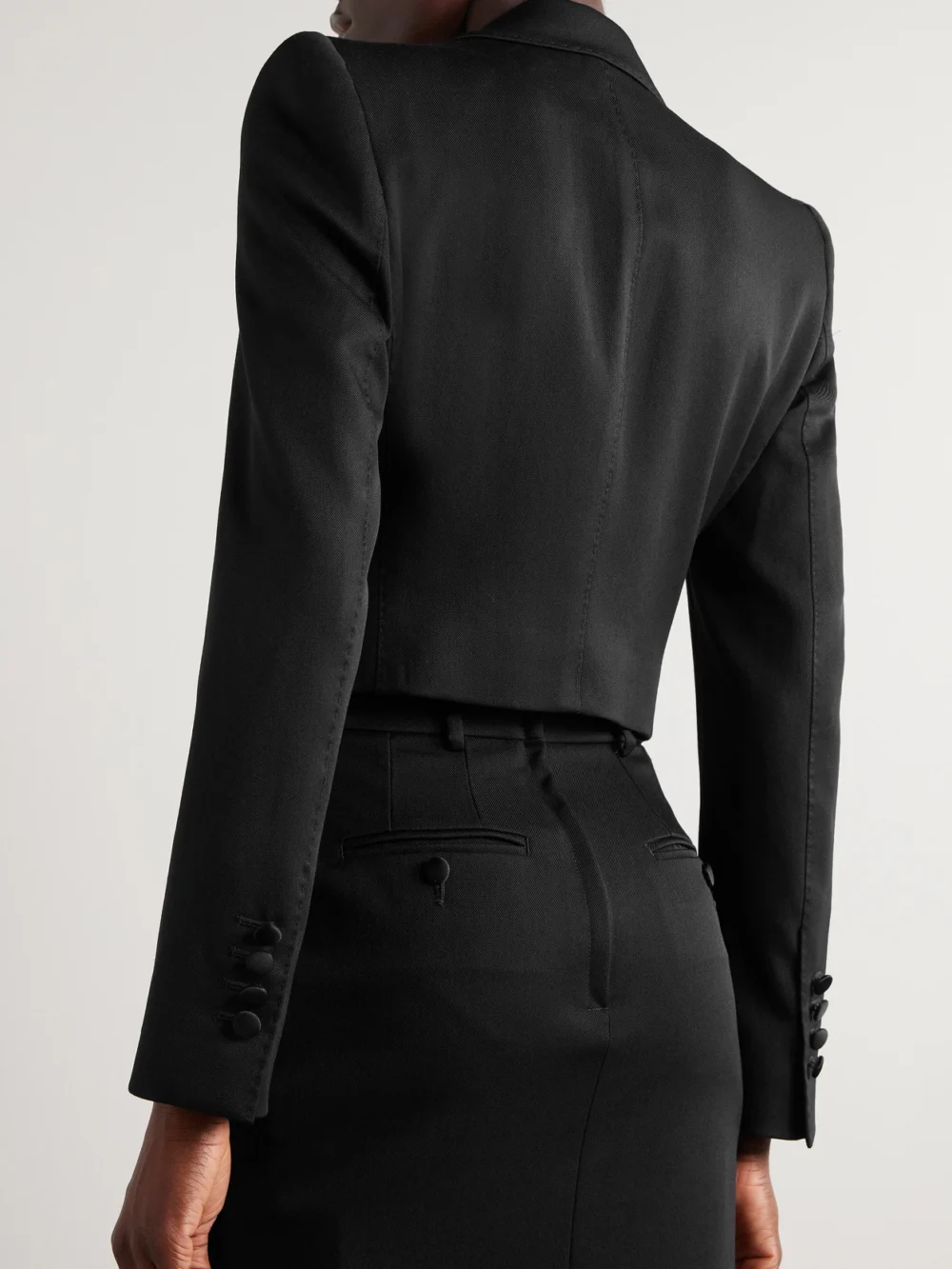 Back view of the Dolce & Gabbana Convertible Cropped Wool-blend Twill and Silk Blazer