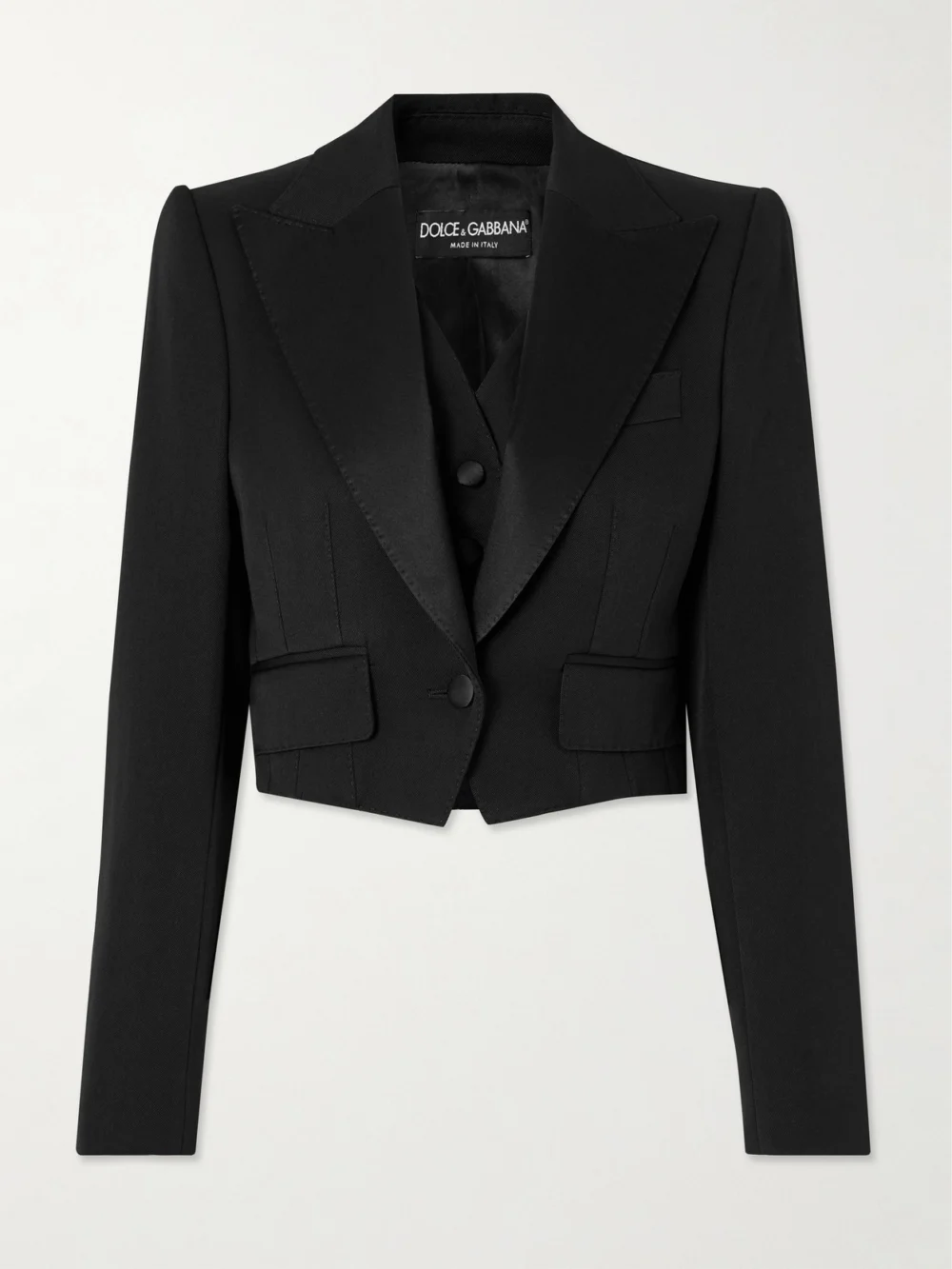 Dolce & Gabbana Convertible Cropped Wool-blend Twill and Silk Blazer in black