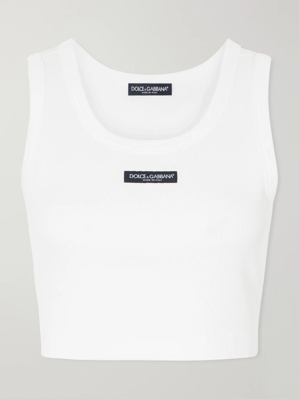 Dolce & Gabbana Cropped Appliquéd Ribbed Cotton-jersey Tank in white