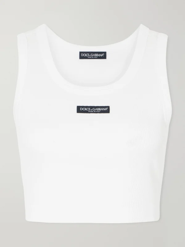 Dolce & Gabbana Cropped Appliquéd Ribbed Cotton-jersey Tank