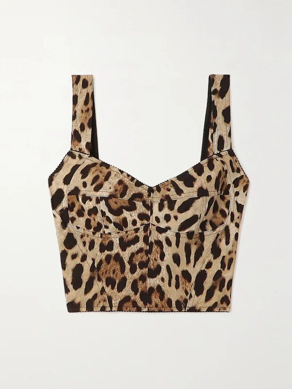 Dolce & Gabbana Cropped Leopard-print Stretch-canvas Bustier Top