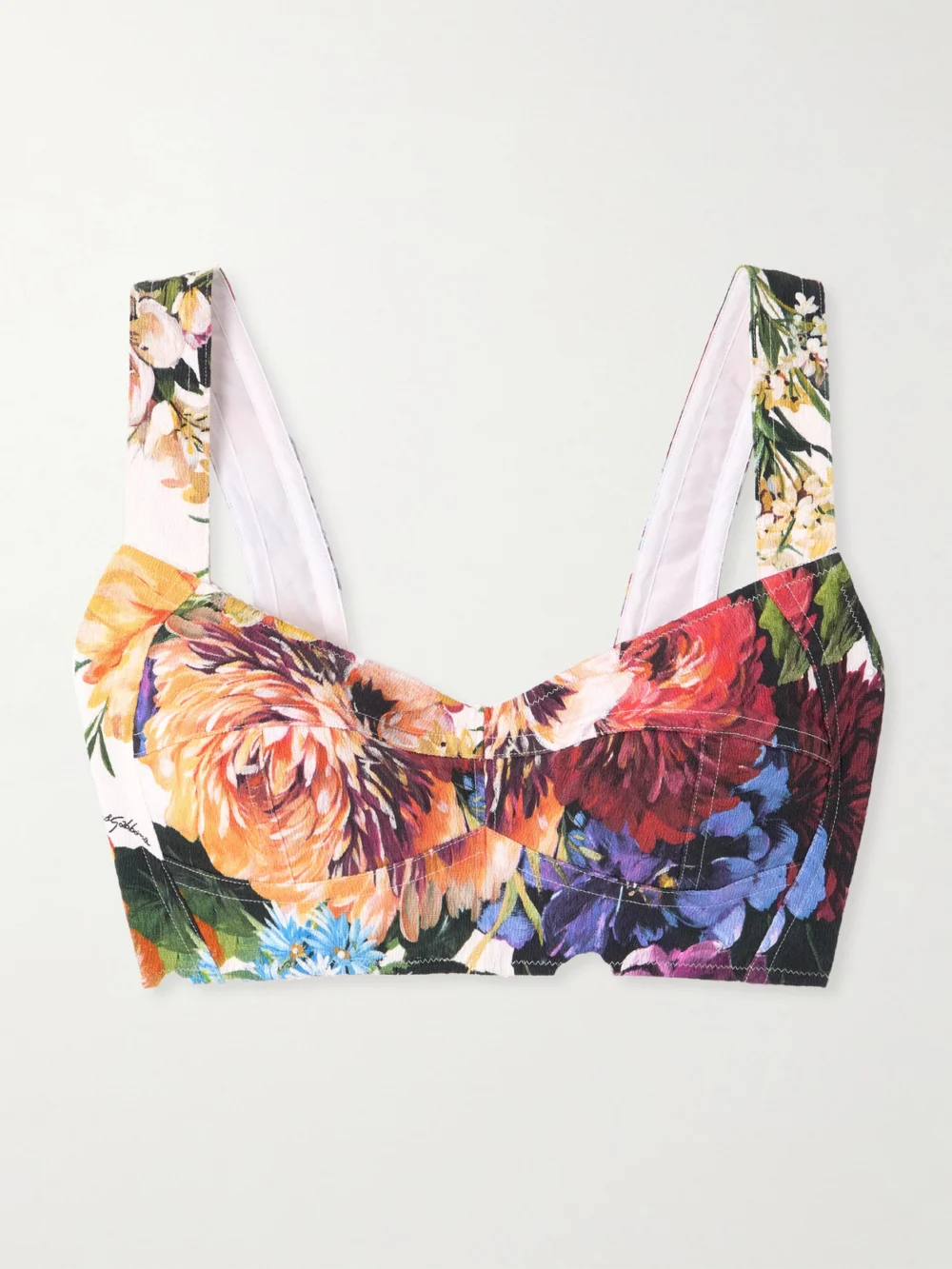 Dolce & Gabbana Cropped Poplin-trimmed Floral-print Crepon Bustier Top in white
