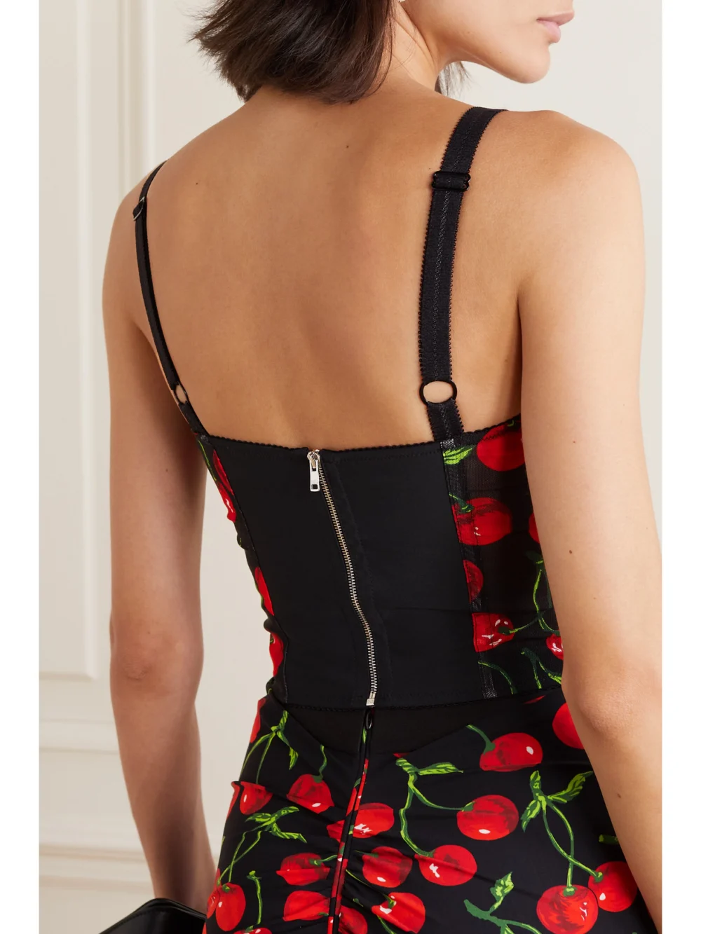 Back view of the Dolce & Gabbana Cropped Printed Stretch-tulle Bustier Top