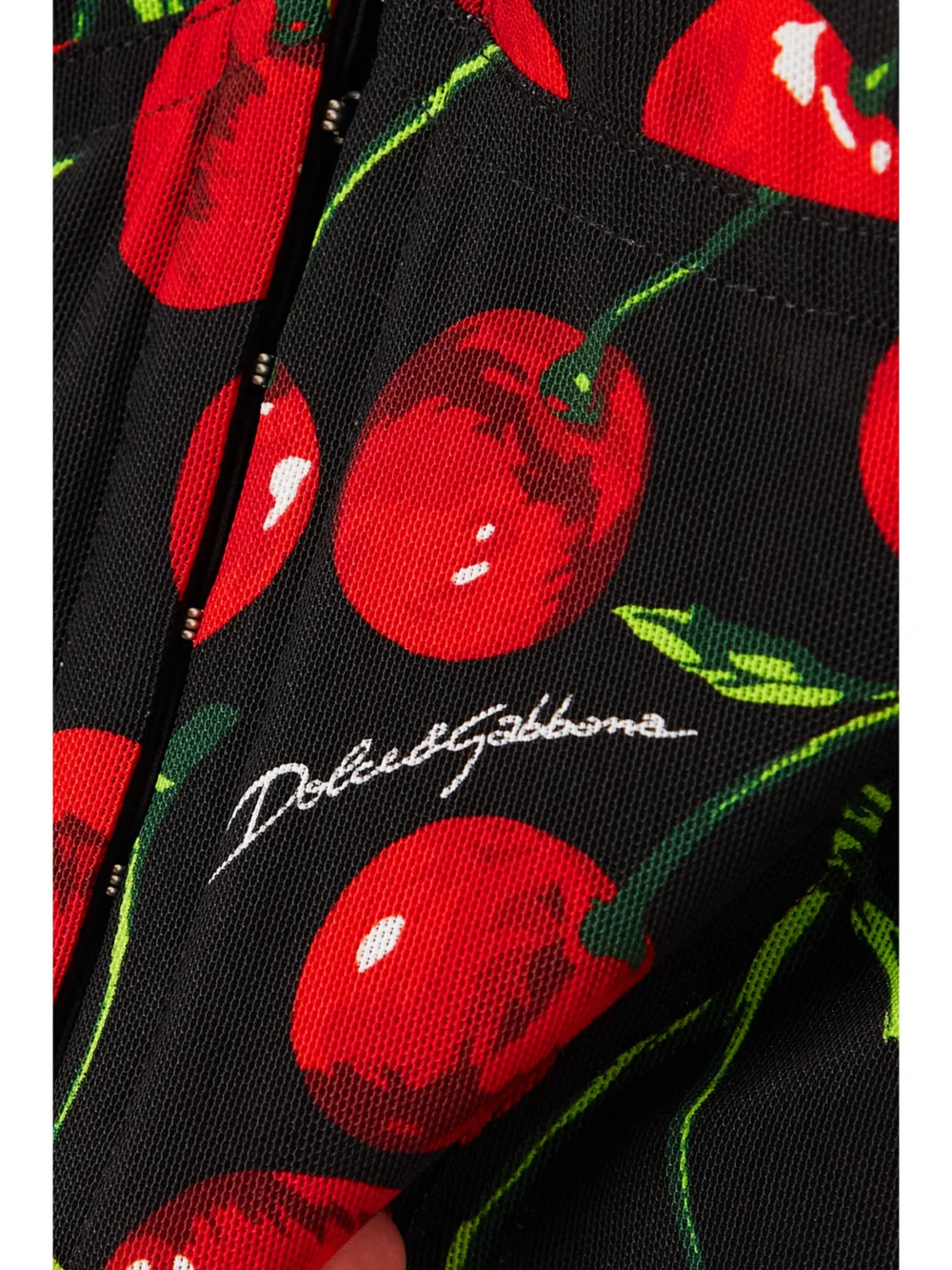 Close-up detail of the Dolce & Gabbana Cropped Printed Stretch-tulle Bustier Top