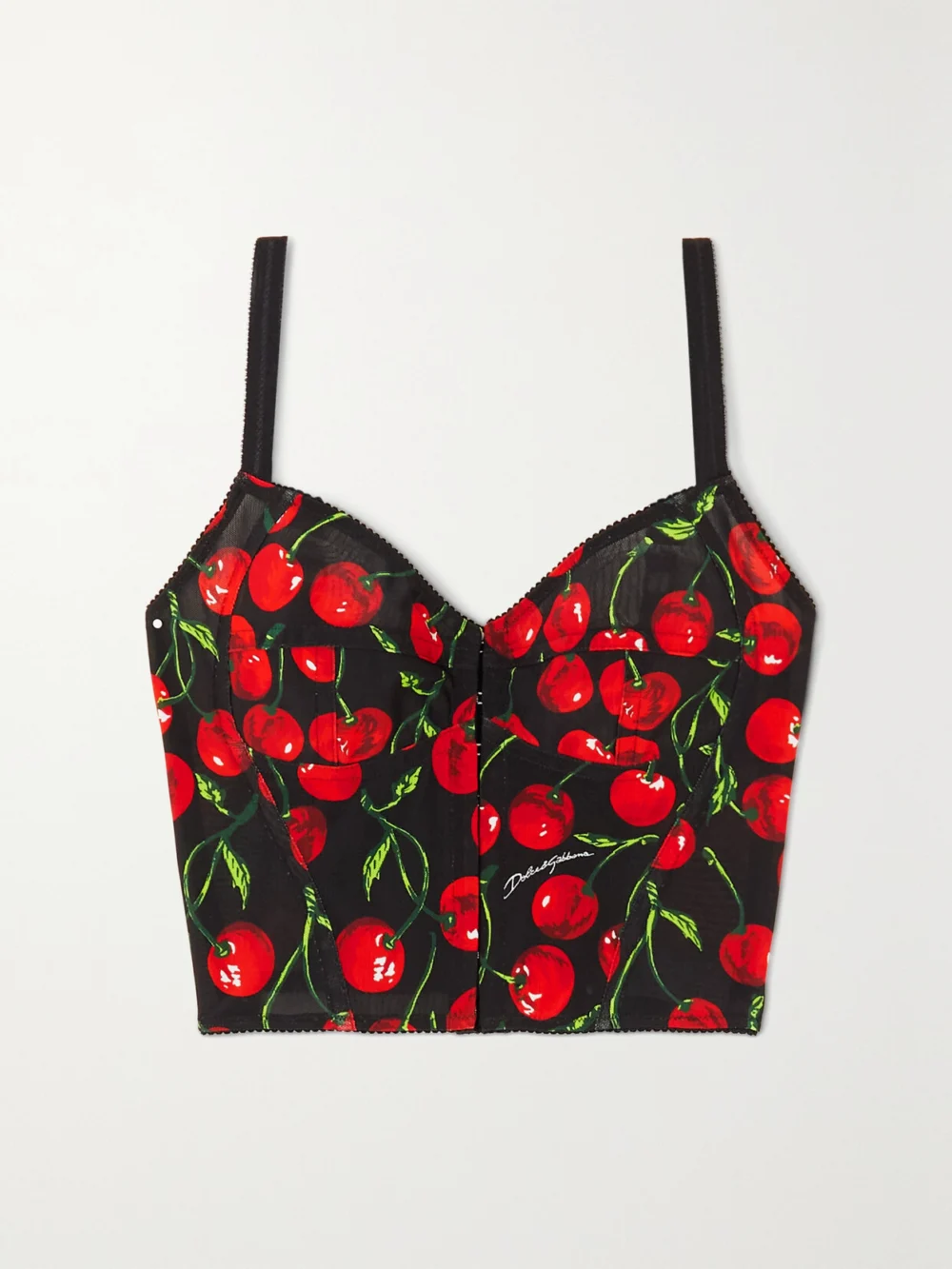 Dolce & Gabbana Cropped Printed Stretch-tulle Bustier Top in red