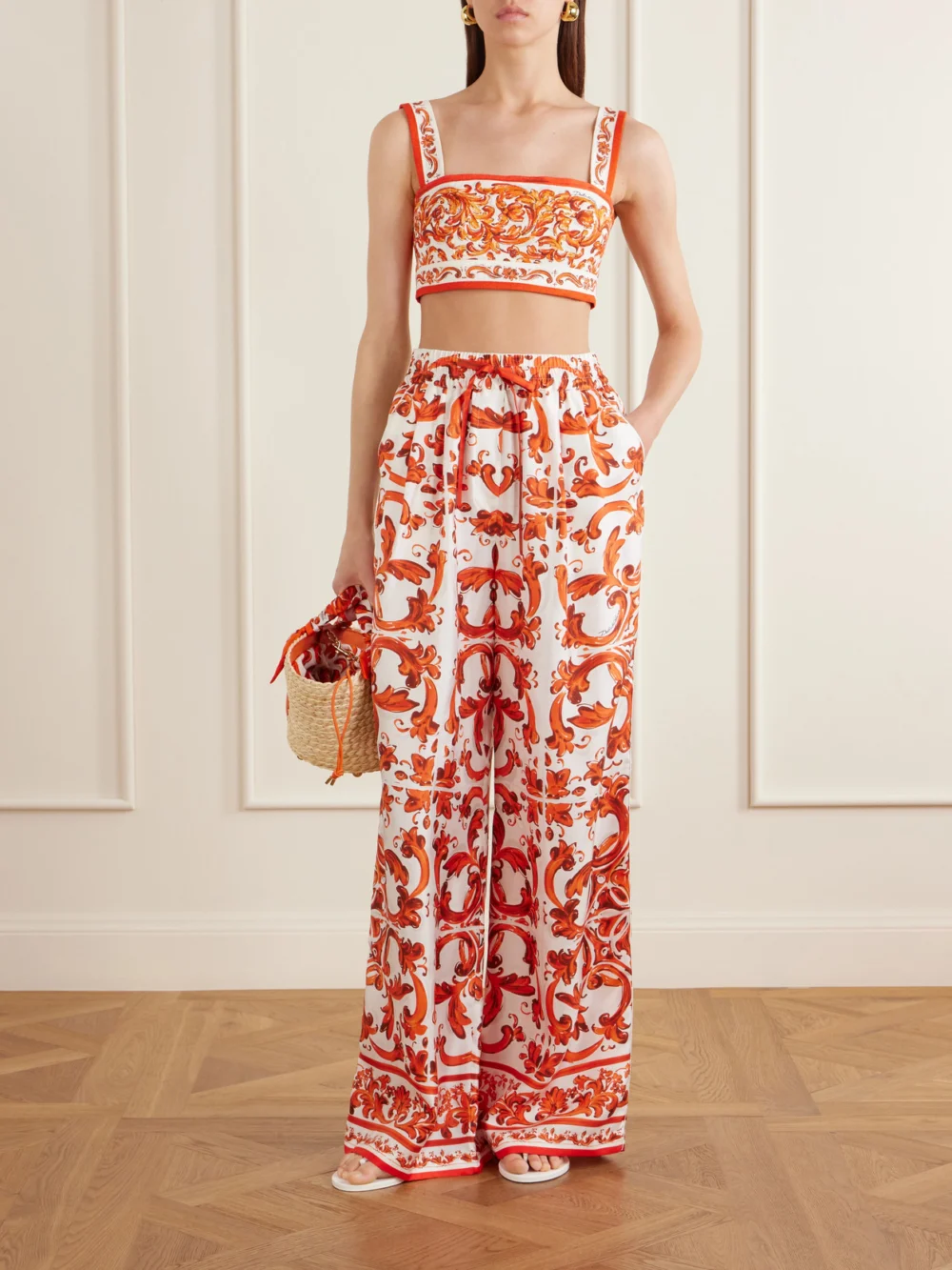 Dolce & Gabbana Cropped Printed Woven Top, worn by a model