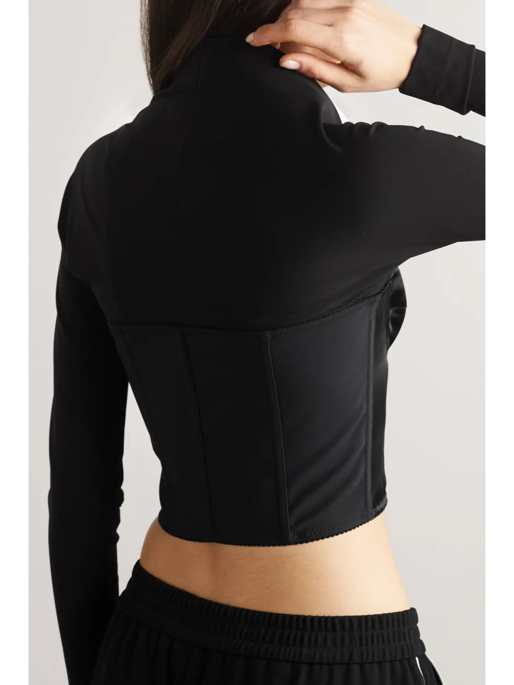Back view of the Dolce & Gabbana Cropped Satin, Stretch-jersey and Cotton-blend Poplin Top
